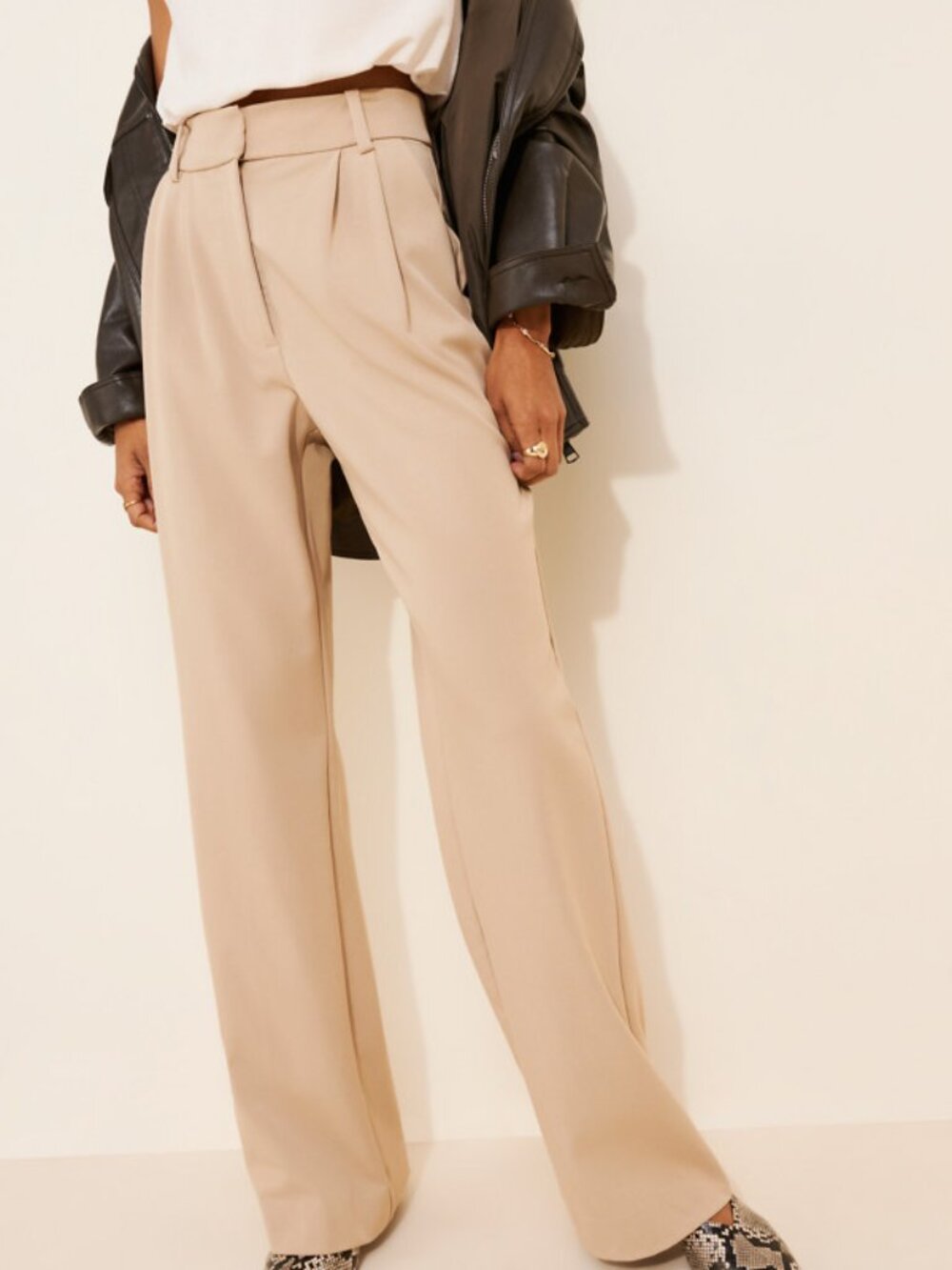 Favorite Daughter Relaxed High-Rise Wide Leg Pants in Beige